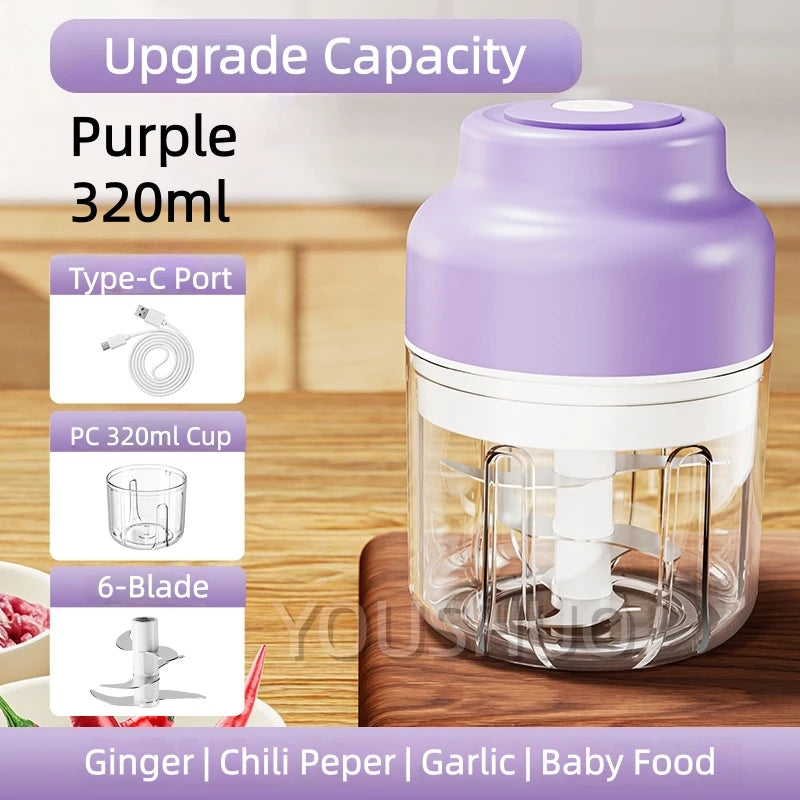 Electric Garlic Mincer 320ml Vegetable Chopper Food Chopper, USB Mini Garlic Mincer, Onion Chopper Portable Small Food Processor