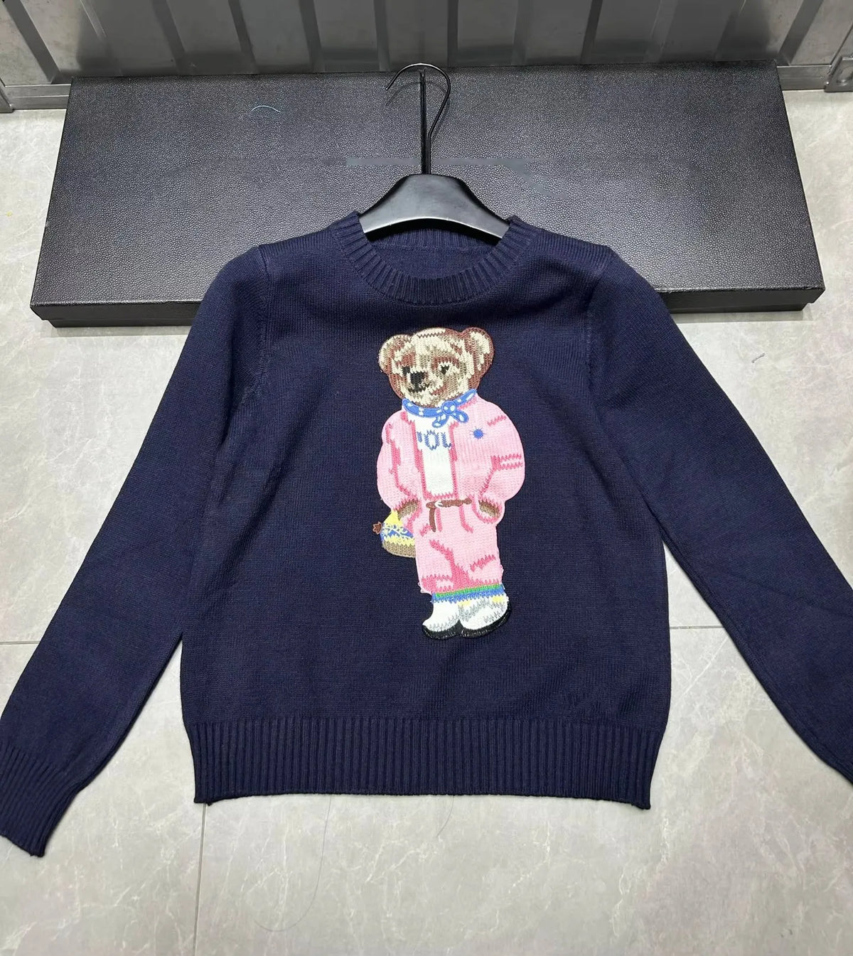 Cartoon Pink Bear Pullover Sweater Fall/Winter New Fashion Casual Long Sleeve Embroidery Knitted Tops For Women