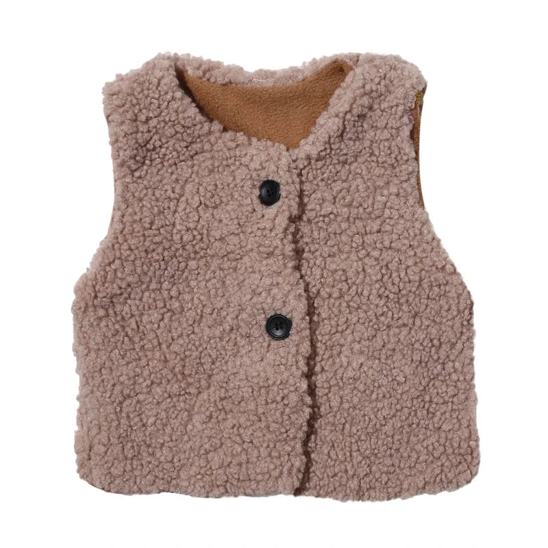 Autumn Winter Baby Plus Velvet Waistcoat Girls Boys Plush Vest Single Breasted V Neck Child Warm Fashion Warm Teddy Hair Coat