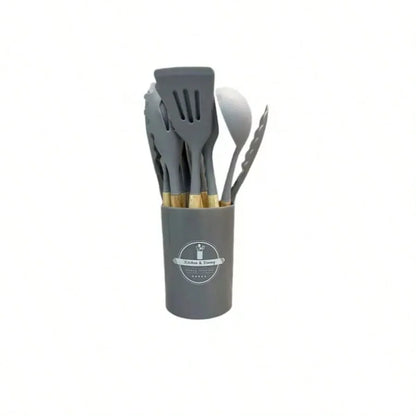 12Pcs Kitchen Utensil Set Silicone Spatula Set Wooden Handle Cooking Tools Kit with Holder Heat-Resistant Cookware for Kitchen