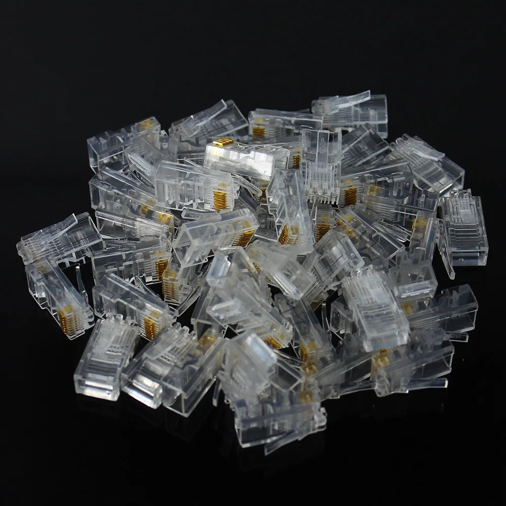 20/50/100PCS RJ45 Ethernet  Connector Cables Module Plug Network RJ-45 Lan Crystal Heads Cat5 Cat5e Gold Plated Network Cable