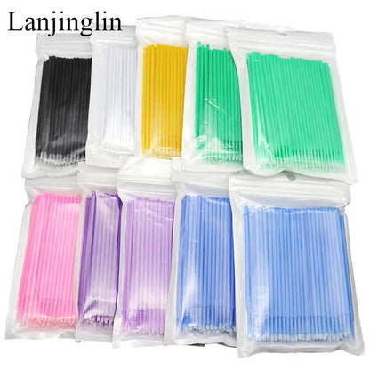 100/200pcs Eyelash Cleaning Brush Lash Extension Micro Cotton Swab Eyelashes Microbrush Beauty Makeup Clean Remover Tools