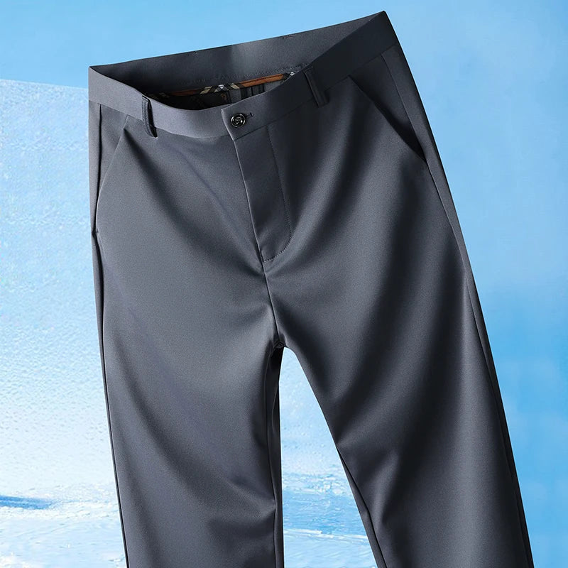 Men's Spring Summer Autumn  Pants Straight Stretch Casual No Trace No Ironing Fabric Silky Cool Feeling Trousers 29-42
