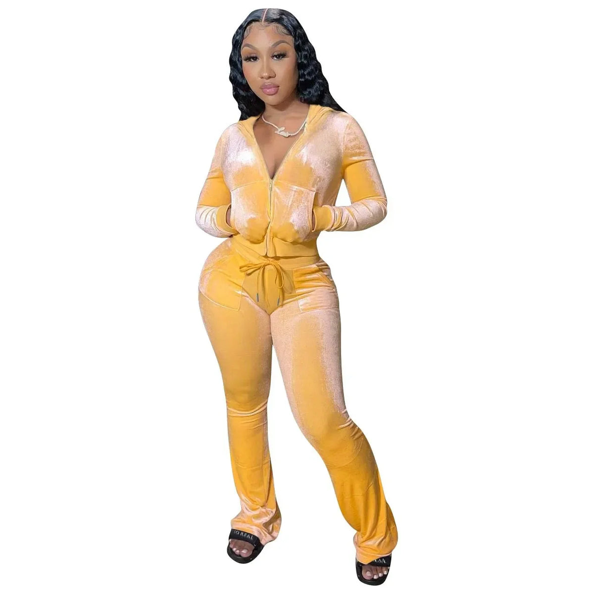 Hot Sale Fall Women's hoodie Set Zipper Pocket Crop Top Jacket Velvet Jogging suit Velour tracksuits Women Two Piece set