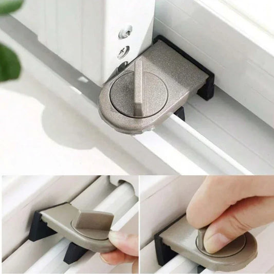 Adjustable Aluminum Alloy Sliding Window Safety Lock Anti-Theft Anti-Pinch No-Drill  Lock for Home Child Safety AntiFall Limiter