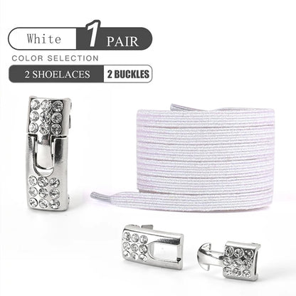 1Pair No Tie Shoe Laces Diamond Buckle Elastic Lace Shoelaces Pearl Light Colorful Fashion Without Ties Laces Sneaker Kids Adult