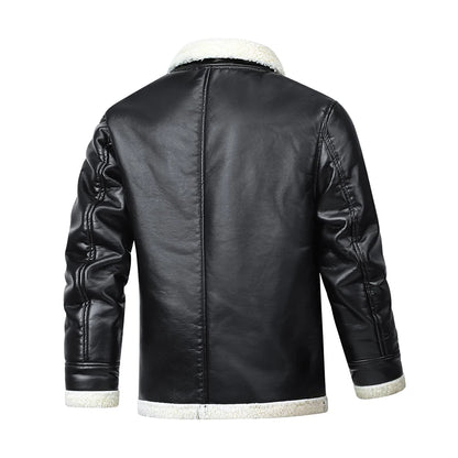 Men Autumn Oversized Leather Jacket Winter Men's Standing Collar with Plush and Thickened Business Leisure PU Washed Jacket