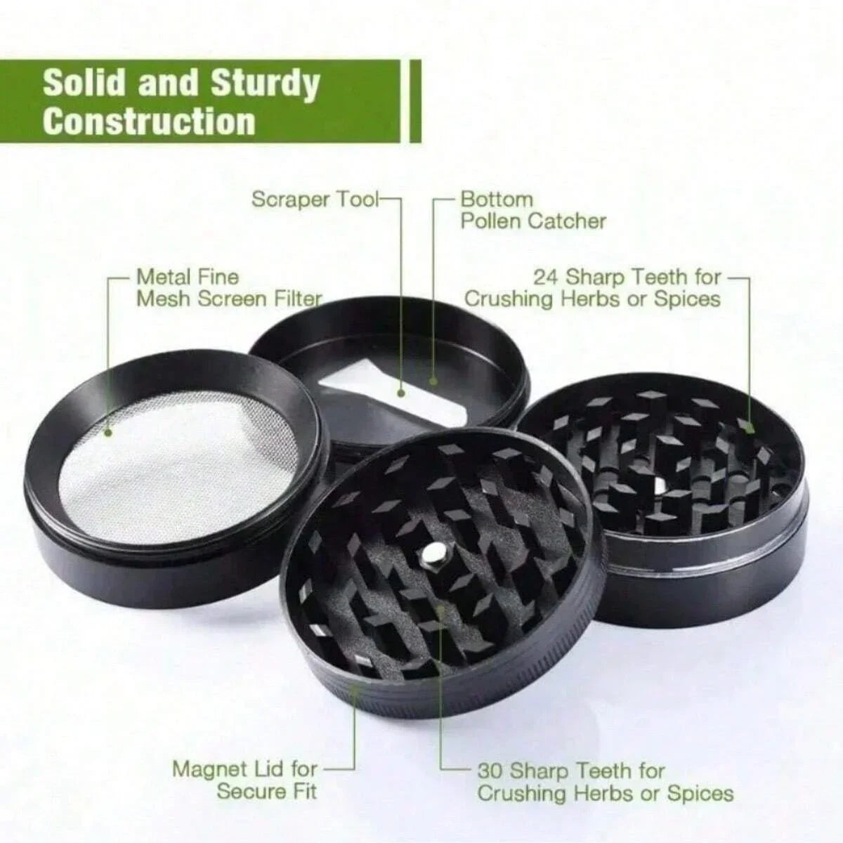 Spice Grinder 4 Piece Grinder Includes Stainless Steel Screen,Pollen Scraper Grass Tobacco Grinder Smoking Cigarette Accessories