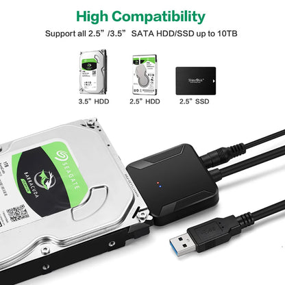 SATA To USB 3.0 Adapter Cable for 2.5/3.5 Inch SSD HDD SATA III Hard Drive Disk Converter Support UASP with 12V Power Adapter