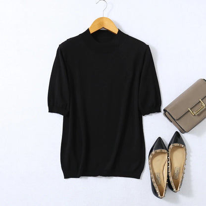 Birdtree, Woman Basic Sweaters, 70% Spun Silk and Cotton Blend O Neck Pullovers, Fall Winter Solid Bottoming Shirts T61715JF
