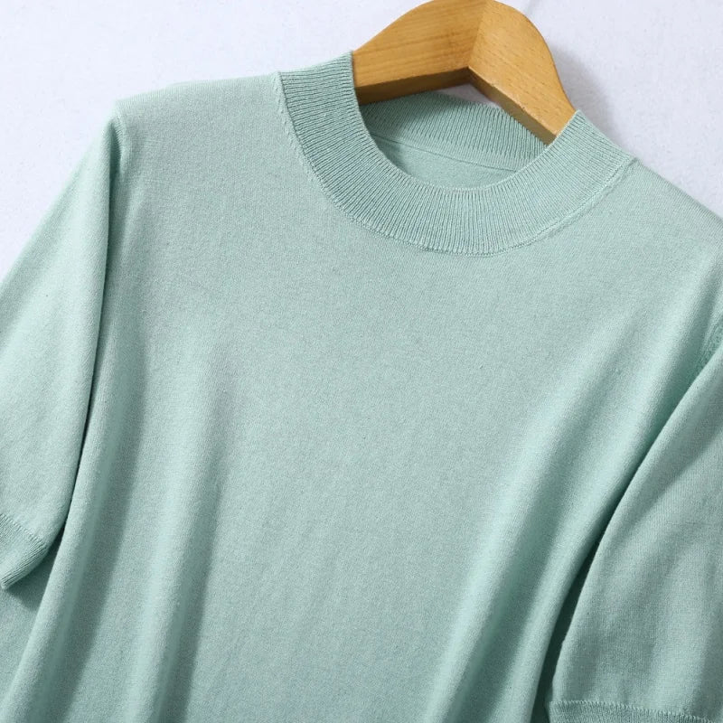 Birdtree, Woman Basic Sweaters, 70% Spun Silk and Cotton Blend O Neck Pullovers, Fall Winter Solid Bottoming Shirts T61715JF