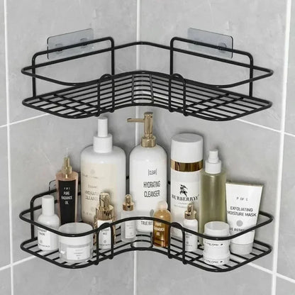 Basket Organizer Bathroom Corner Triangle Shelf Wall Mounted Storage Shelves Shampoo Holder Cosmetic Rack Iron Shower Drain