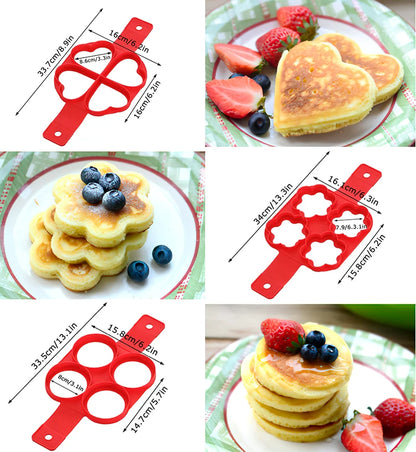 Pancake Maker Multiple Shapes 4 Holes Nonstick Silicone Baking Mold Ring Fried Egg Mold for Family Cooking DIY Daily Surprises