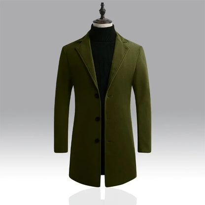Spring Autumn New Long Cotton Coat New Wool Blend Pure Color Casual Business Fashion Men's Clothing Slim Windbreaker Jacket