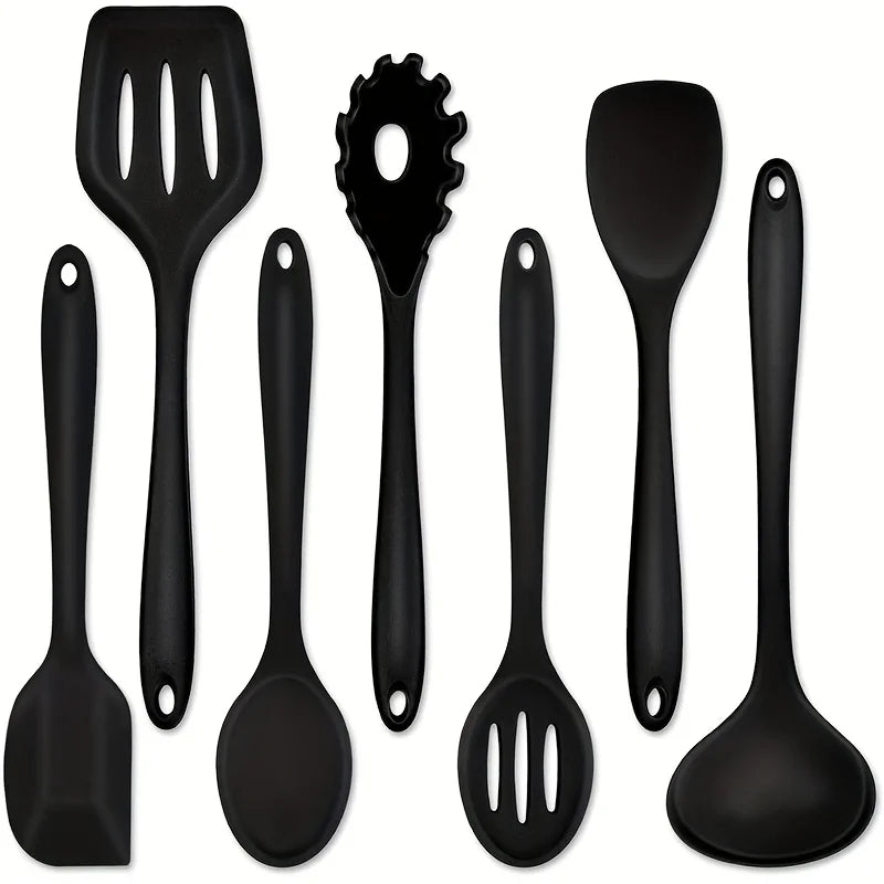 1 ‌ /7-Piece Silicone Kitchen Utensil Set - Non-Stick Spatula, Spoon, Skimmer, Pasta Clip & More for Cooking & Baking