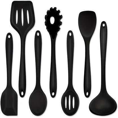 1 ‌ /7-Piece Silicone Kitchen Utensil Set - Non-Stick Spatula, Spoon, Skimmer, Pasta Clip & More for Cooking & Baking