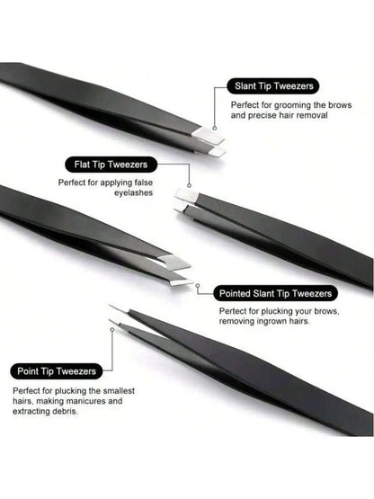 Multi-purpose Eyebrow Tweezers, 4-Pack Stainless Steel Eyebrow Tightening Facial Hair Trimmer Makeup Tool Set, Eye Shaping Tools