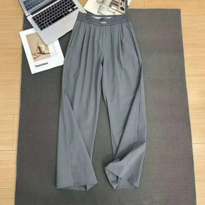 Loose Casual Pants Women's Summer High Waist and Thin Yoga Pants Breathable Drape Straight Mouth Wide Leg Sweatpants