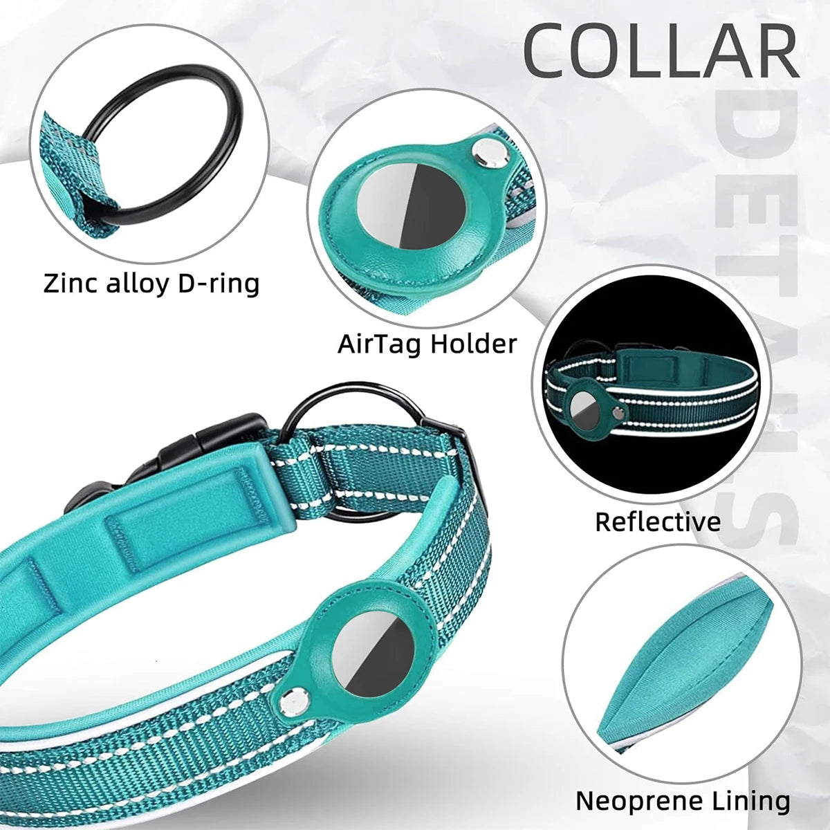 AirTag Dog Collar Reflective Dog Collar Padded Dog Collars AirTag Holder Case Adjustable Pet Collar for Small Medium Large Dogs
