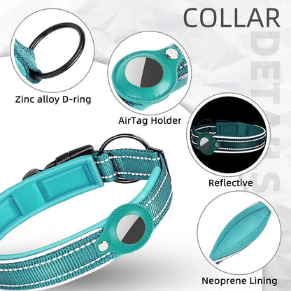 AirTag Dog Collar Reflective Dog Collar Padded Dog Collars AirTag Holder Case Adjustable Pet Collar for Small Medium Large Dogs