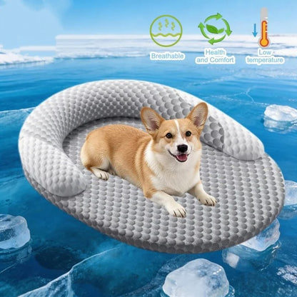 Summer Ice Silk Cooling Dog Bed Oval Breathable Pet Cooling Mat for Small Large Dogs Cats Heat Dissipation Comfortable Nest