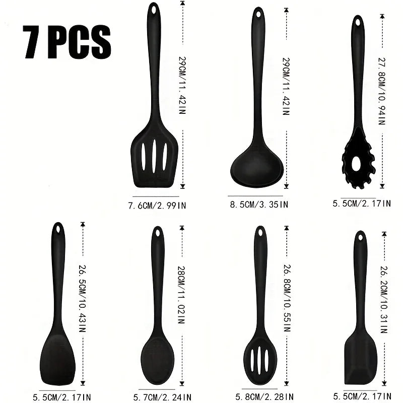 1 ‌ /7-Piece Silicone Kitchen Utensil Set - Non-Stick Spatula, Spoon, Skimmer, Pasta Clip & More for Cooking & Baking