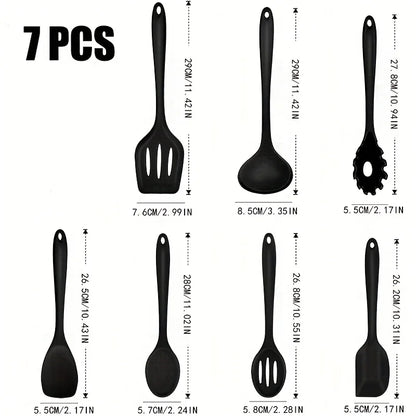 1 ‌ /7-Piece Silicone Kitchen Utensil Set - Non-Stick Spatula, Spoon, Skimmer, Pasta Clip & More for Cooking & Baking