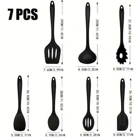 1 ‌ /7-Piece Silicone Kitchen Utensil Set - Non-Stick Spatula, Spoon, Skimmer, Pasta Clip & More for Cooking & Baking