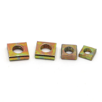 50Pcs DIN562 M3 M4 M5 M6 Color Zinc Plated Square Nuts Without Bevel Block Square Quadrangle Galvanized Pressed Nuts
