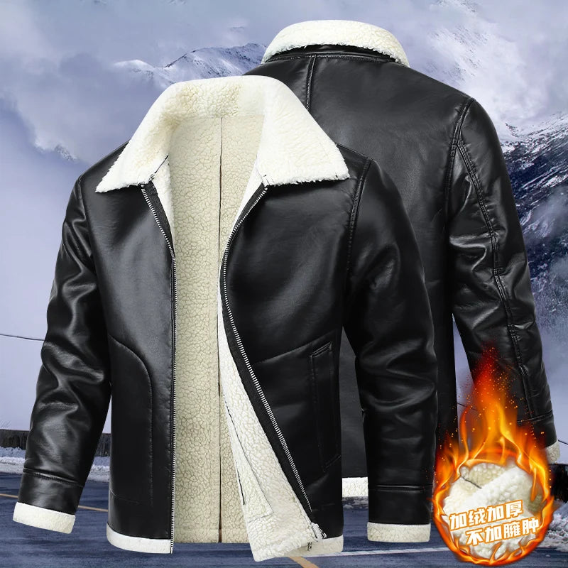 Men Autumn Oversized Leather Jacket Winter Men's Standing Collar with Plush and Thickened Business Leisure PU Washed Jacket