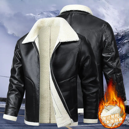 Men Autumn Oversized Leather Jacket Winter Men's Standing Collar with Plush and Thickened Business Leisure PU Washed Jacket