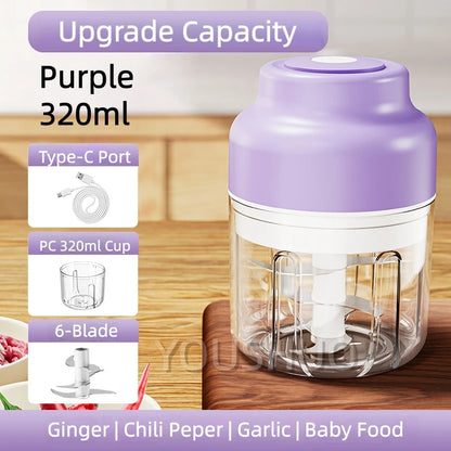 Electric Garlic Mincer 320ml Vegetable Chopper Food Chopper, USB Mini Garlic Mincer, Onion Chopper Portable Small Food Processor
