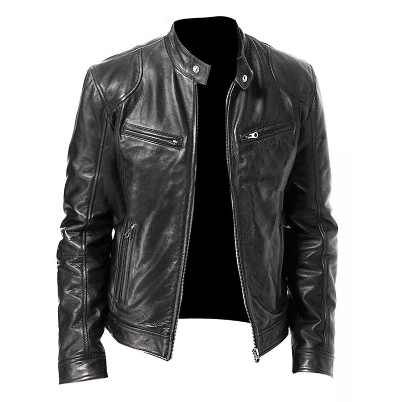 Motorcycle Leather Jackets Man Casual Fashion Motorcycle Coat Slim Fit Lapel PU Jackets Autumn Anti-wind Leather Coat Male
