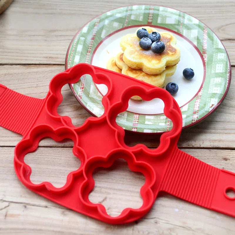 Pancake Maker Multiple Shapes 4 Holes Nonstick Silicone Baking Mold Ring Fried Egg Mold for Family Cooking DIY Daily Surprises