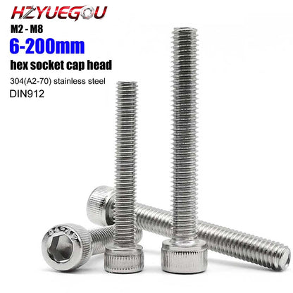 HZYUEGOU M2 M2.5 M3 M3.5 M4 M5 M6 M8 Over Ultra Long 200mm 304 A2 Stainless Steel Allen Hexagon Hex Socket Head Cap Bolt Screw