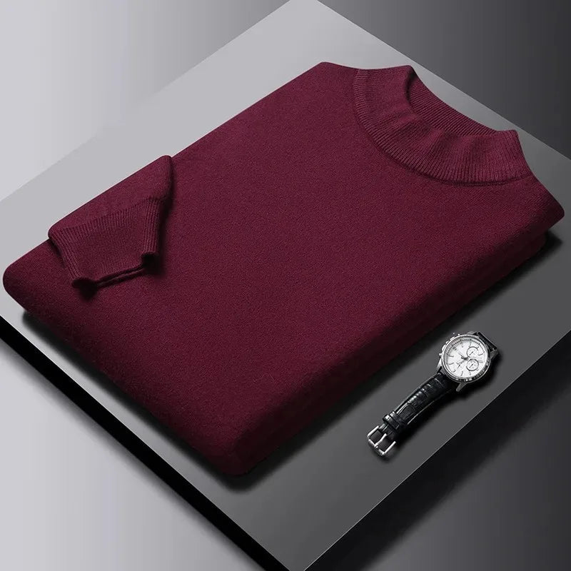 New Men's Solid Color Pullover Sweaters Half Turtleneck Long Sleeve Solid Color Breathable Streetwear Autumn Knitted Sweater Men