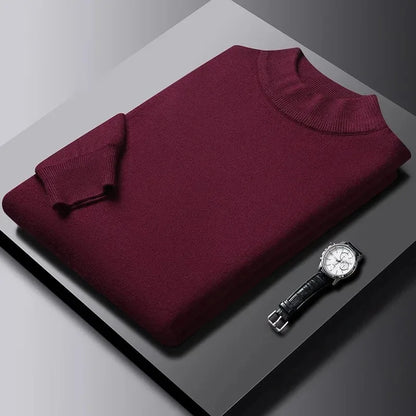 New Men's Solid Color Pullover Sweaters Half Turtleneck Long Sleeve Solid Color Breathable Streetwear Autumn Knitted Sweater Men