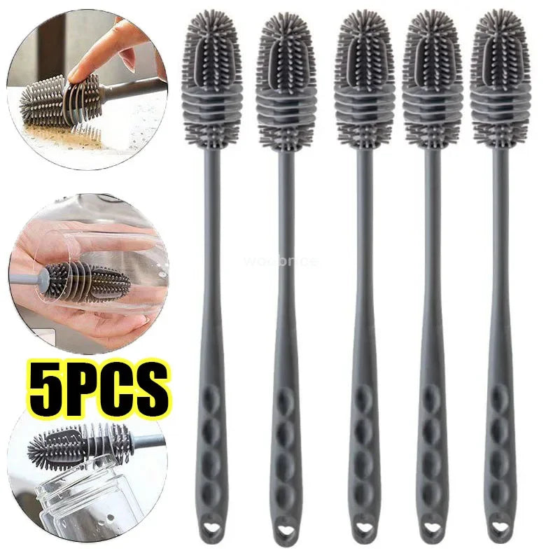 Silicone Milk Bottle Brush Cup Scrubber Glass Cleaner Kitchen Cleaning Tool Long Handle Drink Bottle Glass Cup Cleaning Brush