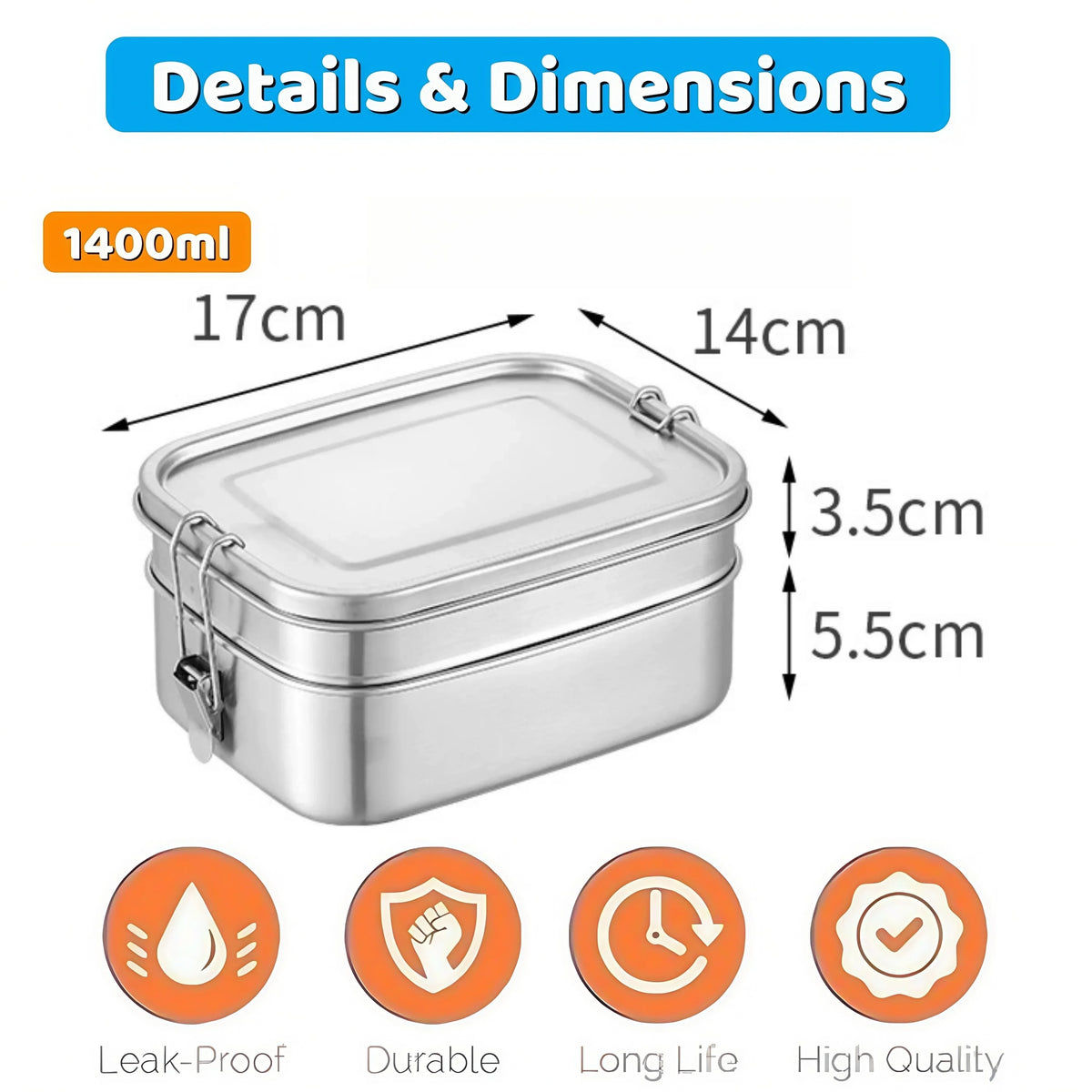 304 Stainless Steel Lunch Box Airtight Leakproof Bento Box 1/2 Layer Meal Prep Food Storage Containers with Locking for Adults