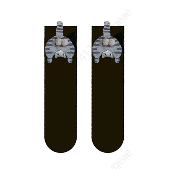 Couple Cat Egg Socks 3D Funny Mid Tube Winter Warm Matching Wear for Lovers Halloween Christmas Gift Cozy Novelty Style