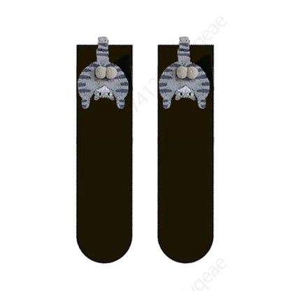 Couple Cat Egg Socks 3D Funny Mid Tube Winter Warm Matching Wear for Lovers Halloween Christmas Gift Cozy Novelty Style