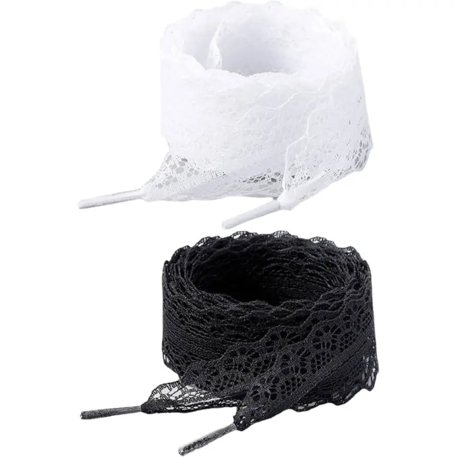 1/4Pairs Fancy Lace 3CM Wide Flat Shoelaces Sneakers Women Casual Shoes Black White Fashion Shoe Strings Replacement Accessories