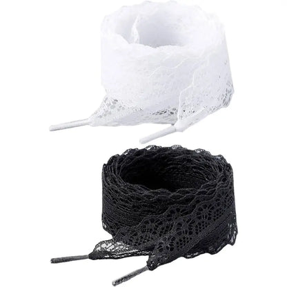 1/4Pairs Fancy Lace 3CM Wide Flat Shoelaces Sneakers Women Casual Shoes Black White Fashion Shoe Strings Replacement Accessories
