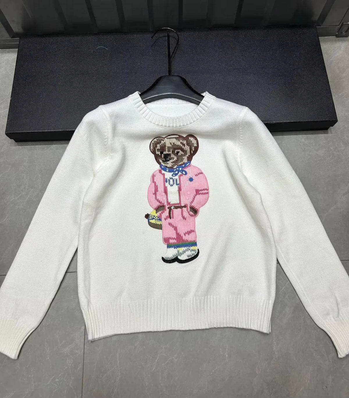 Cartoon Pink Bear Pullover Sweater Fall/Winter New Fashion Casual Long Sleeve Embroidery Knitted Tops For Women