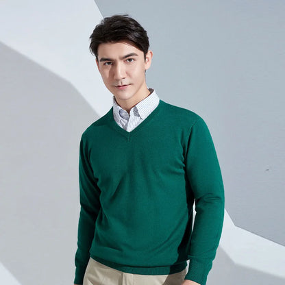 Cashmere Cotton Blend Classic V-neck Knitted Sweater Men Pullover 2024 Autumn Winter Soft Warm Business Casual Jumper pull homme