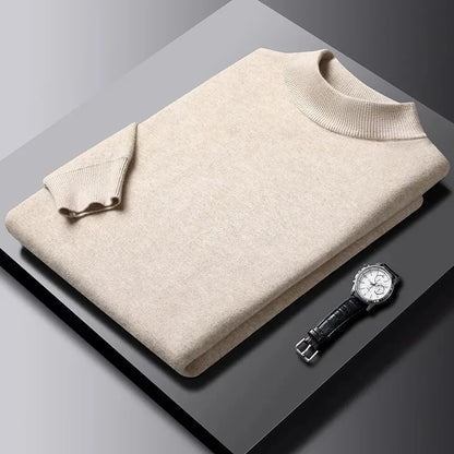 New Men's Solid Color Pullover Sweaters Half Turtleneck Long Sleeve Solid Color Breathable Streetwear Autumn Knitted Sweater Men