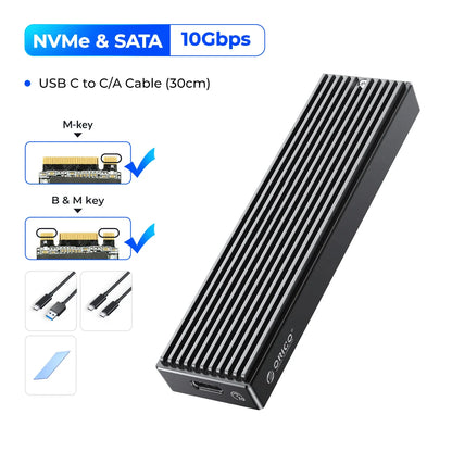 ORICO M.2 NVMe SSD Enclosure, USB 3.1 Gen 2 (10 Gbps) PCIe External Adapter NVMe Case for 2230/2242/2260/2280 M.2 SSD up to 8TB