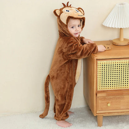 MICHLEY Carnaval Baby Cartoon Romper Winter Newborn Monkey Hooded Infant Clothing Boy Girl Pajamas Animal Onesie Jumpsuit