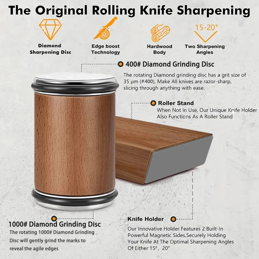 Rolling Knife Sharpener For Straight Edge Knife Sharpener Kit With 15/20° Degree Magnetic Angle For Kitchen Knives Whetstone Set