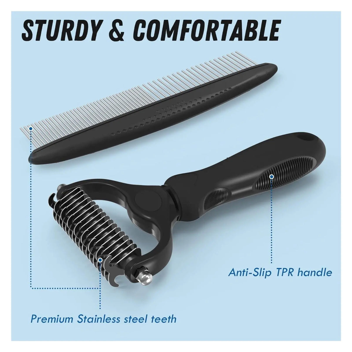 Pet grooming brush and metal comb combo, cat brush dog brush removal, undercoat rake, pet grooming supplies, long-haired pet